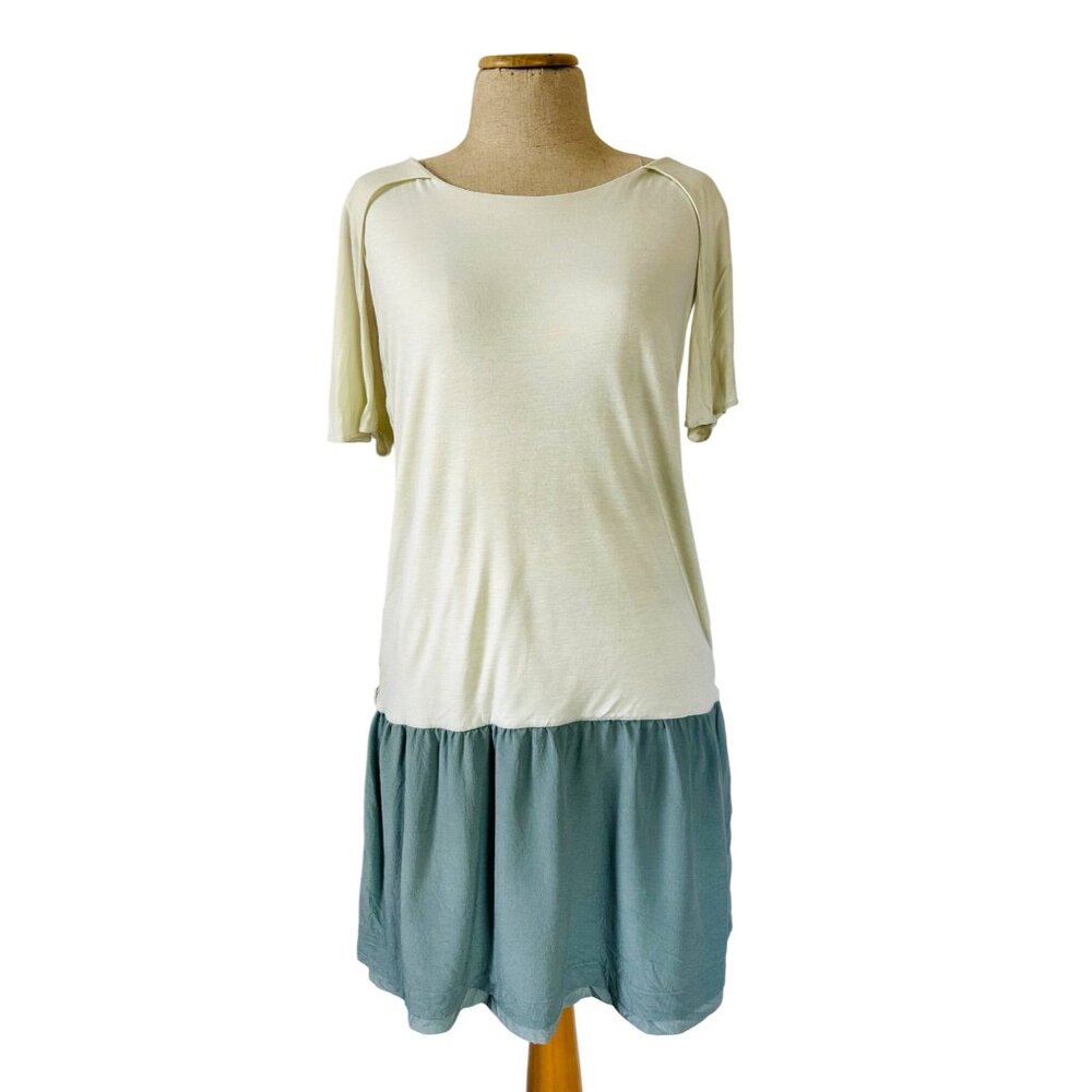 Fendi Women's Size 44 Two-Tone Drop Waist Short Sleeve Dress Ivory & Sage Green